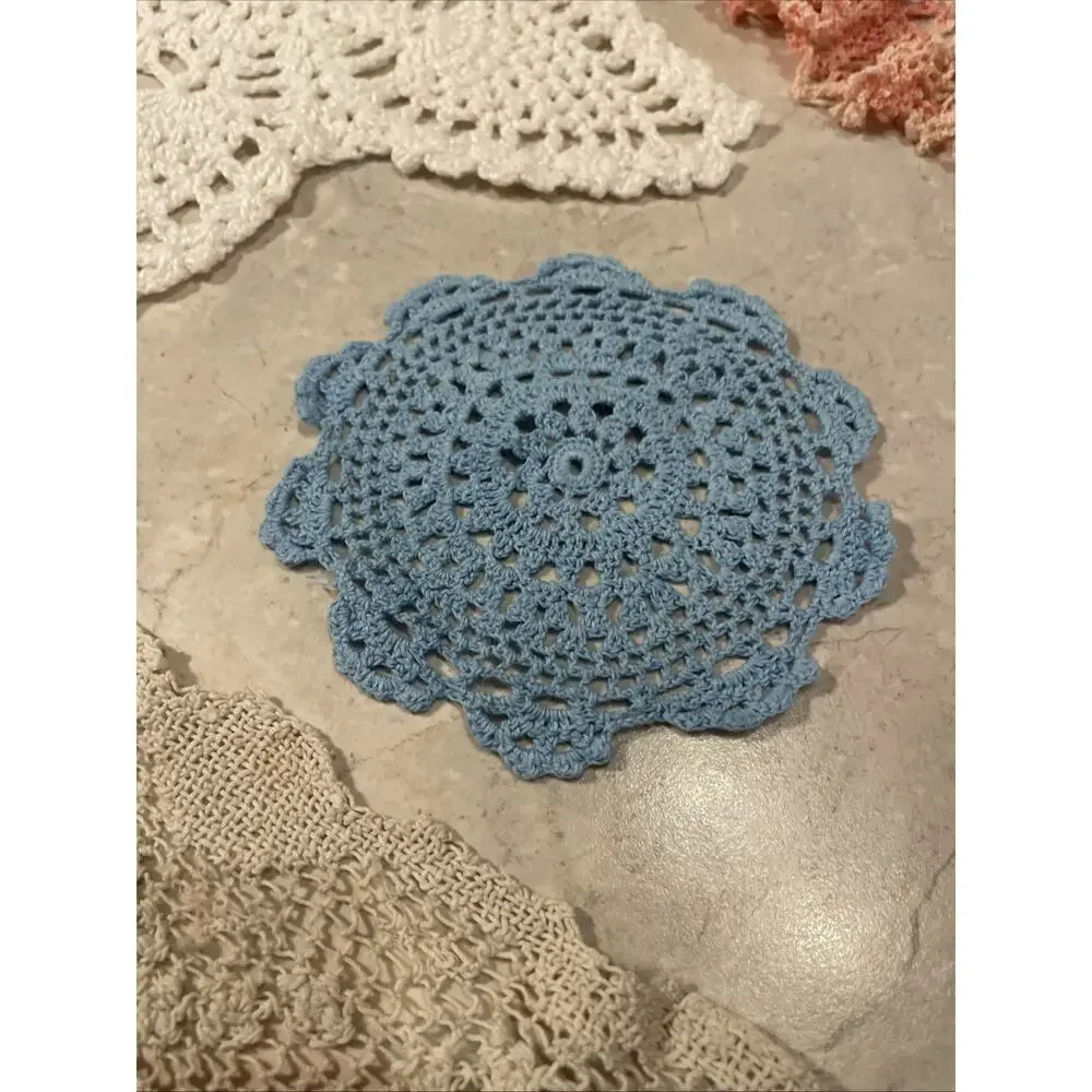 VTG 5 Handmade Crochet Floral Doilies Lot Of 5 Round~Star~rectangle Multicolor